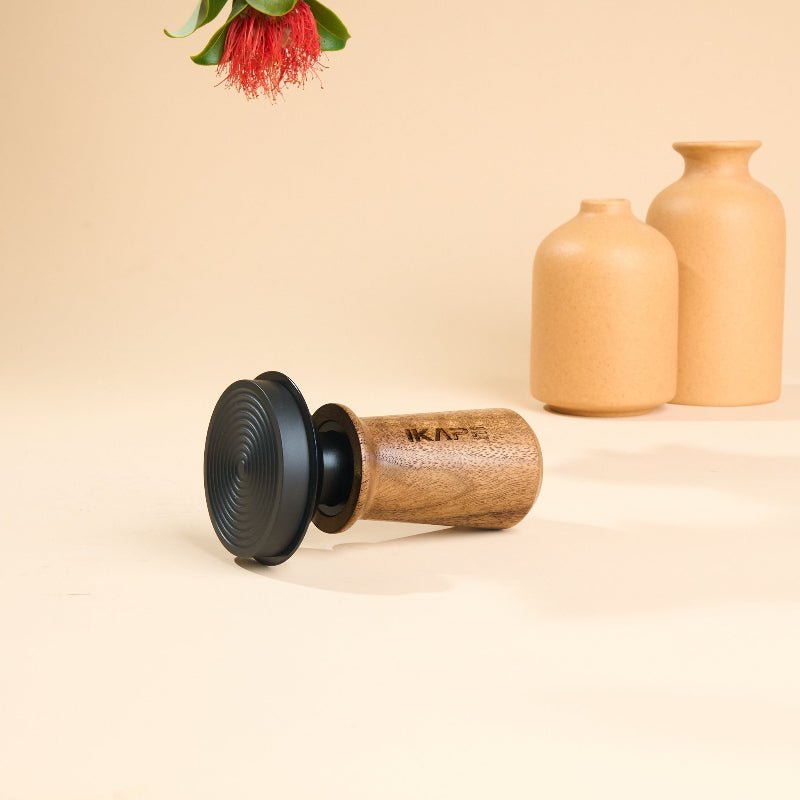 IKAPE V3 Calibrated Coffee Tamper - Wooden Handle, Black Base - averagejoescoffee.com.au