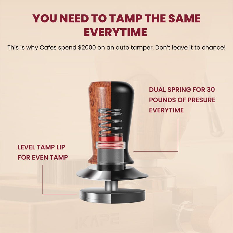 IKAPE V3 Calibrated Coffee Tamper - Wooden Handle, Black Base - averagejoescoffee.com.au